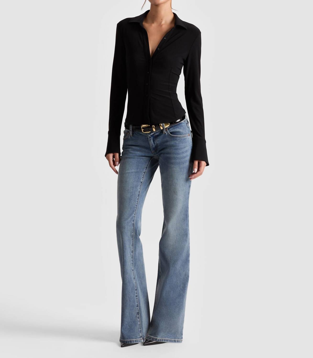 Alice + Olivia - Freya Fitted Nipped Waist Botton Down Top