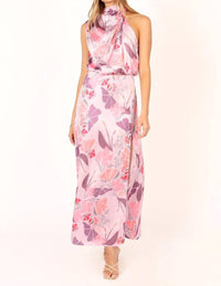 Petal & Pup - Amelia Halterneck Floral Sleeveless Satin Maxi Dress