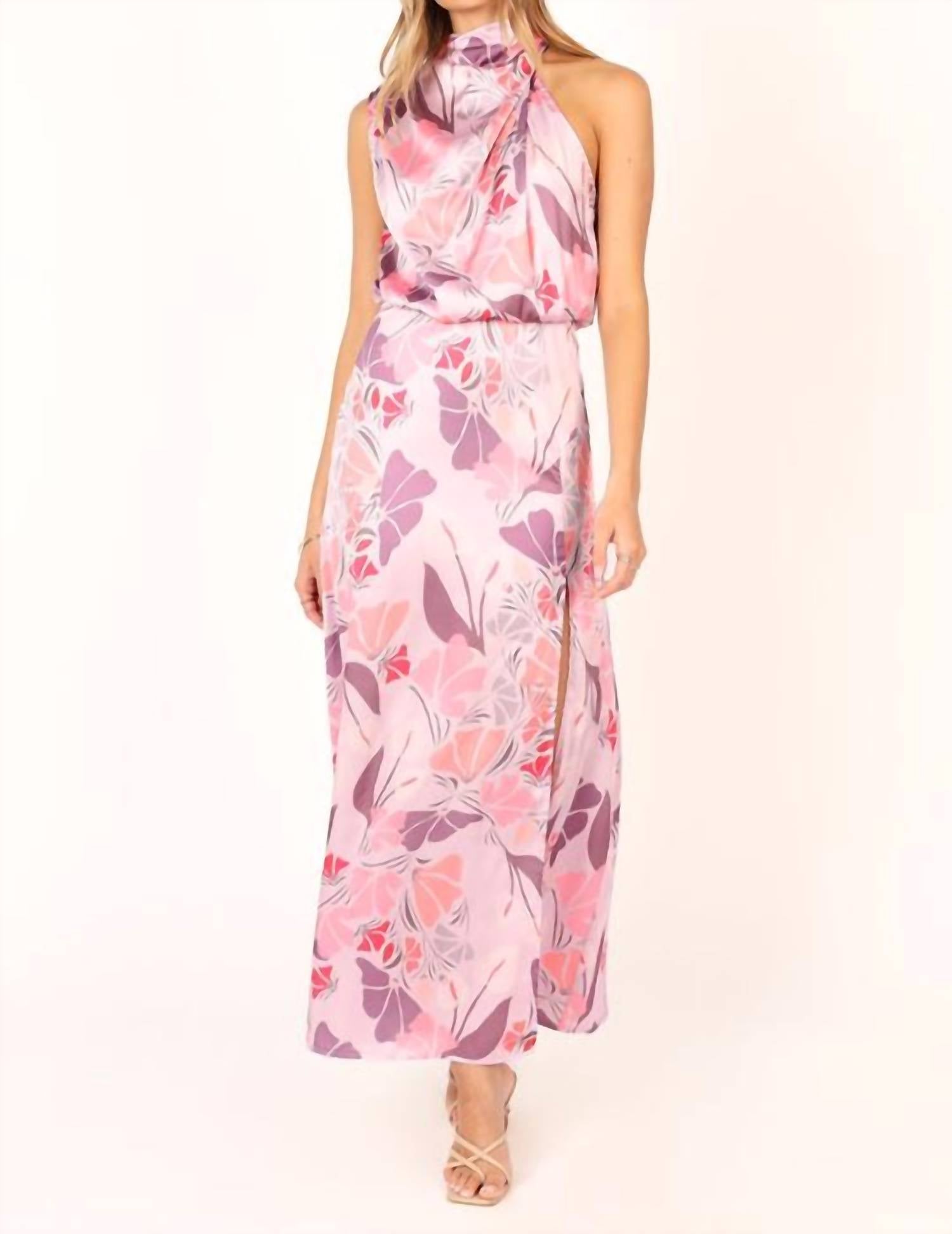 Petal & Pup - Amelia Halterneck Floral Sleeveless Satin Maxi Dress