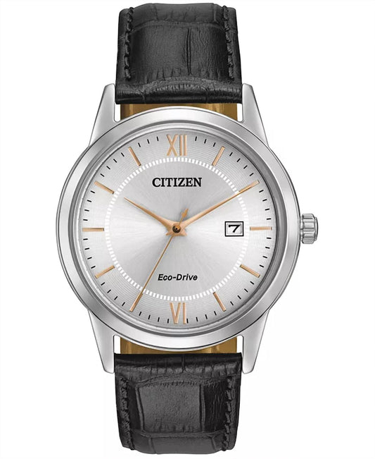 Citizen - Men's Eco-Drive Black Leather Strap Watch