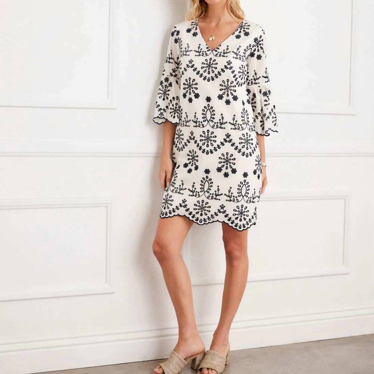 Karen Kane - Flare Sleeve Embroidered Dress