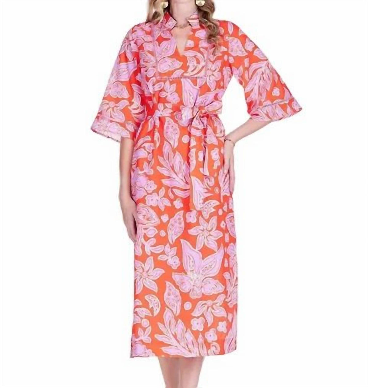 Jade - Trimmed Yoke Tunic Midi Dress