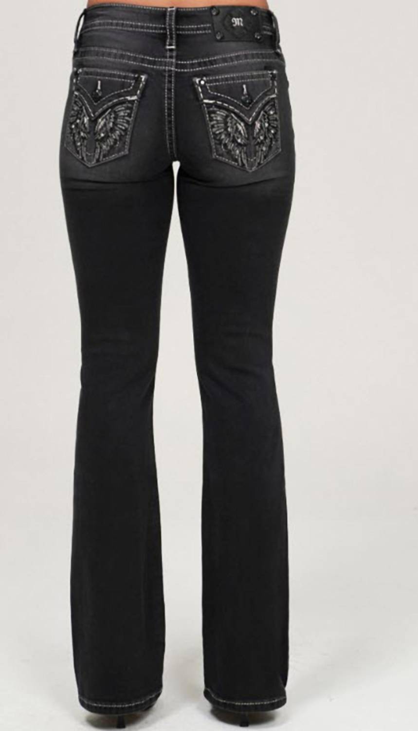 Miss Me - Women's Wing Stitched Mid-rise Boot Cut Jeans