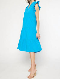 entro Ruffled Pocket Tiered Midi Dress in cobalt - women's dress - view 4