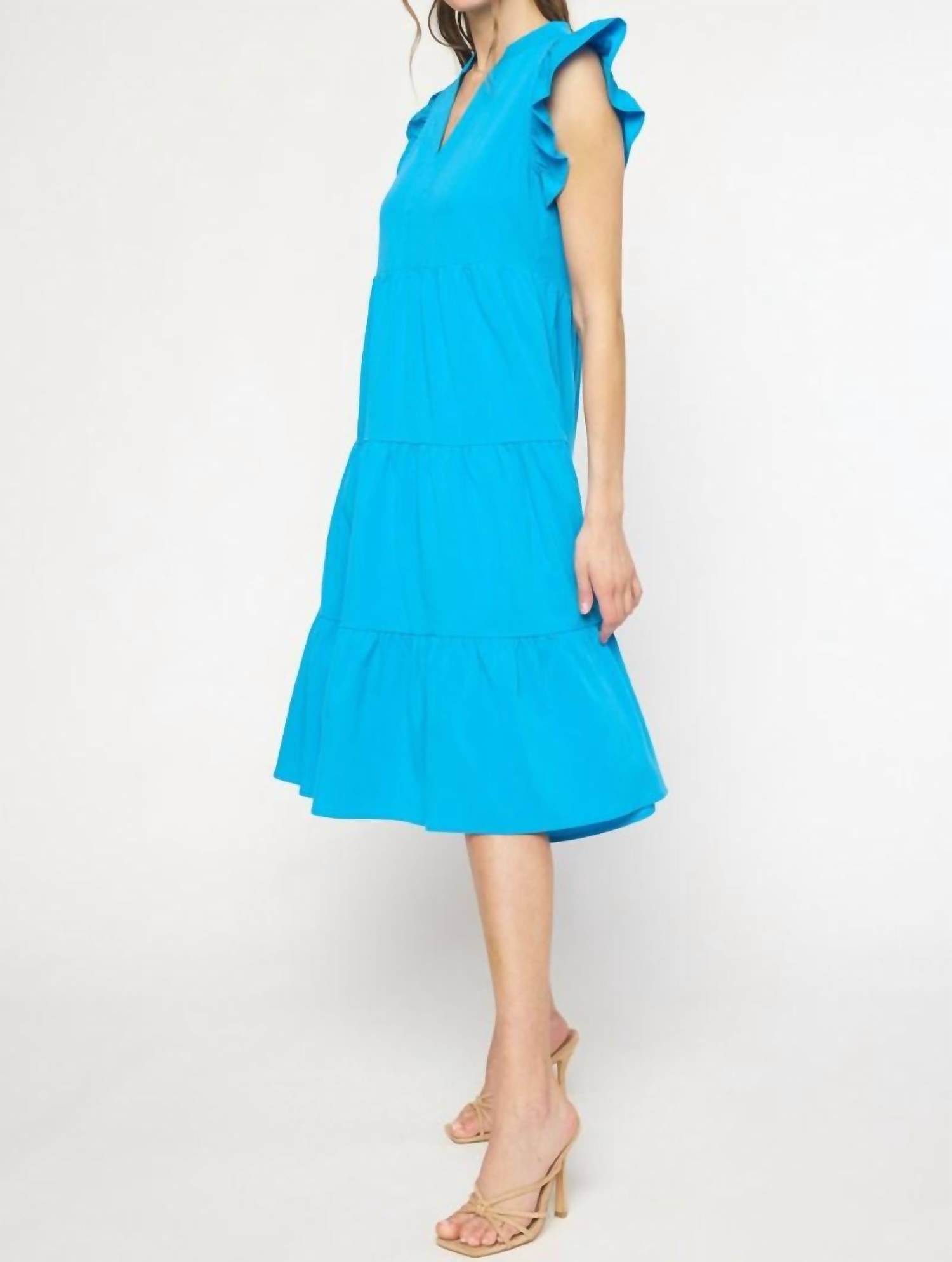 entro Ruffled Pocket Tiered Midi Dress in cobalt - women's dress - view 4