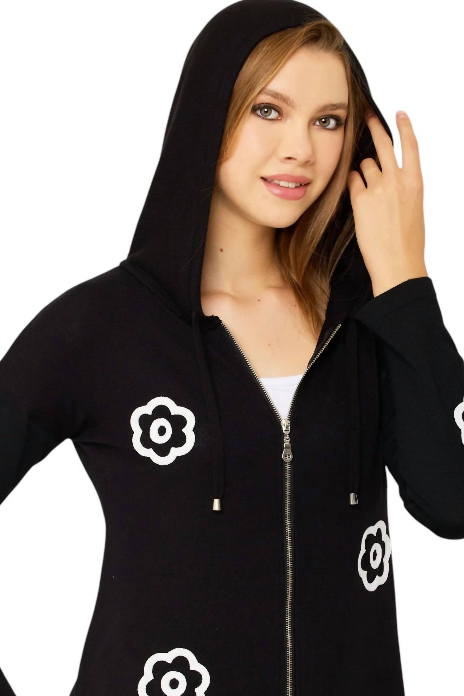 French Kyss - Handmade Flower Zip Hoodie