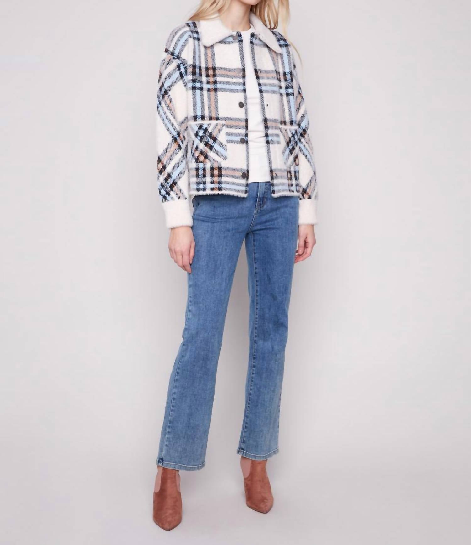 Charlie B - Short Plaid Knit Jacket