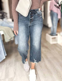 Judy Blue - High Waist Button Fly Wide Leg Crop Denim