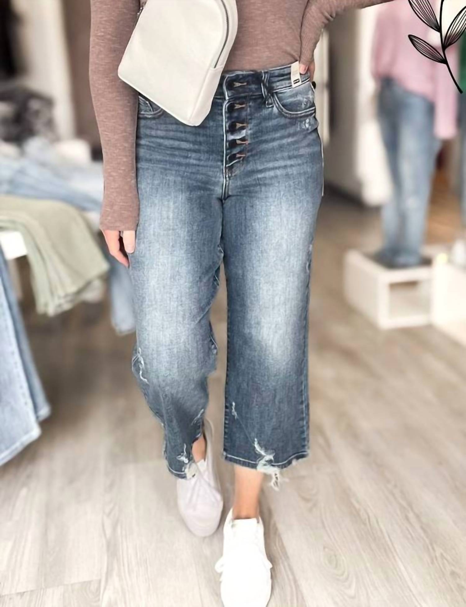 Judy Blue - High Waist Button Fly Wide Leg Crop Denim