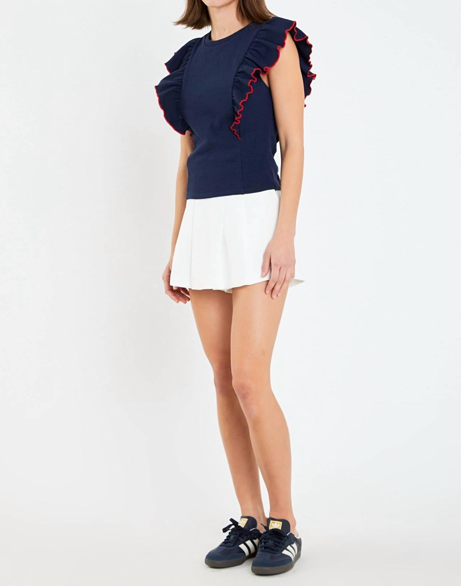 English Factory - Contrast Ruffled Knit Top