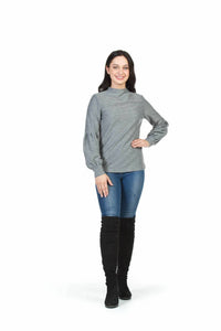 Papillon - Ribbed High Neck Puff Sleeve Sweater