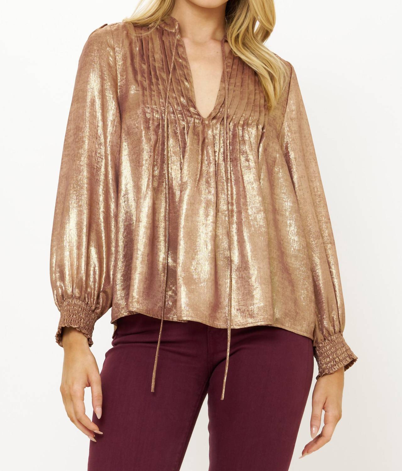 Oliphant - V-neck Pintuck Blouse