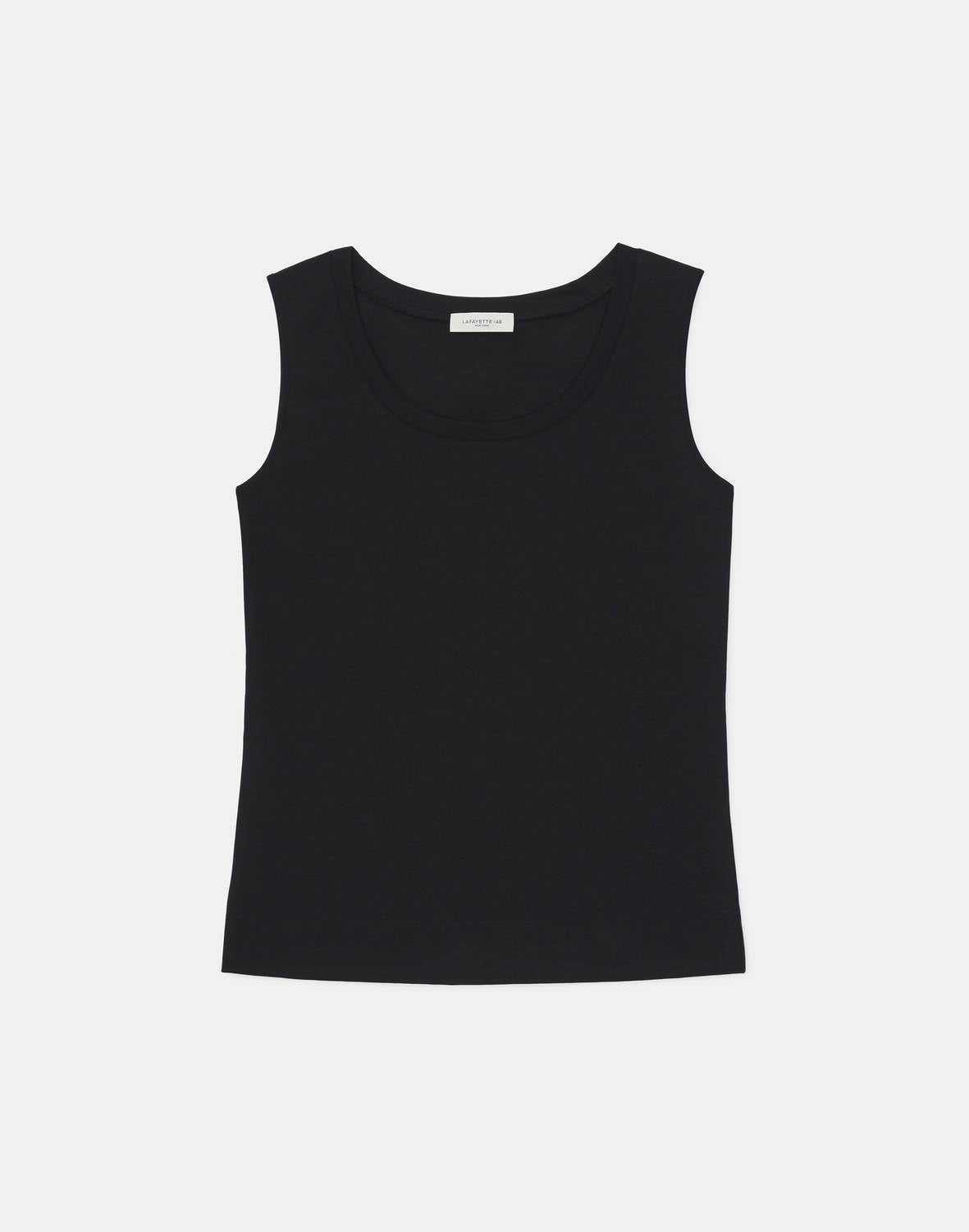 Lafayette 148 Cotton Rib Scoop Neck Tank Top in black - women's tank top - view 4