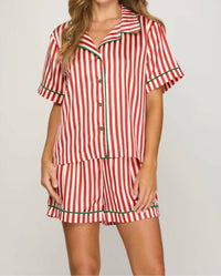 SHE + SKY Doc Striped Pajama Set in red - women's intimate