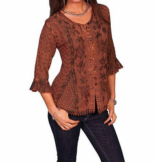 Scully - Embroidered 3/4 Sleeve Blouse
