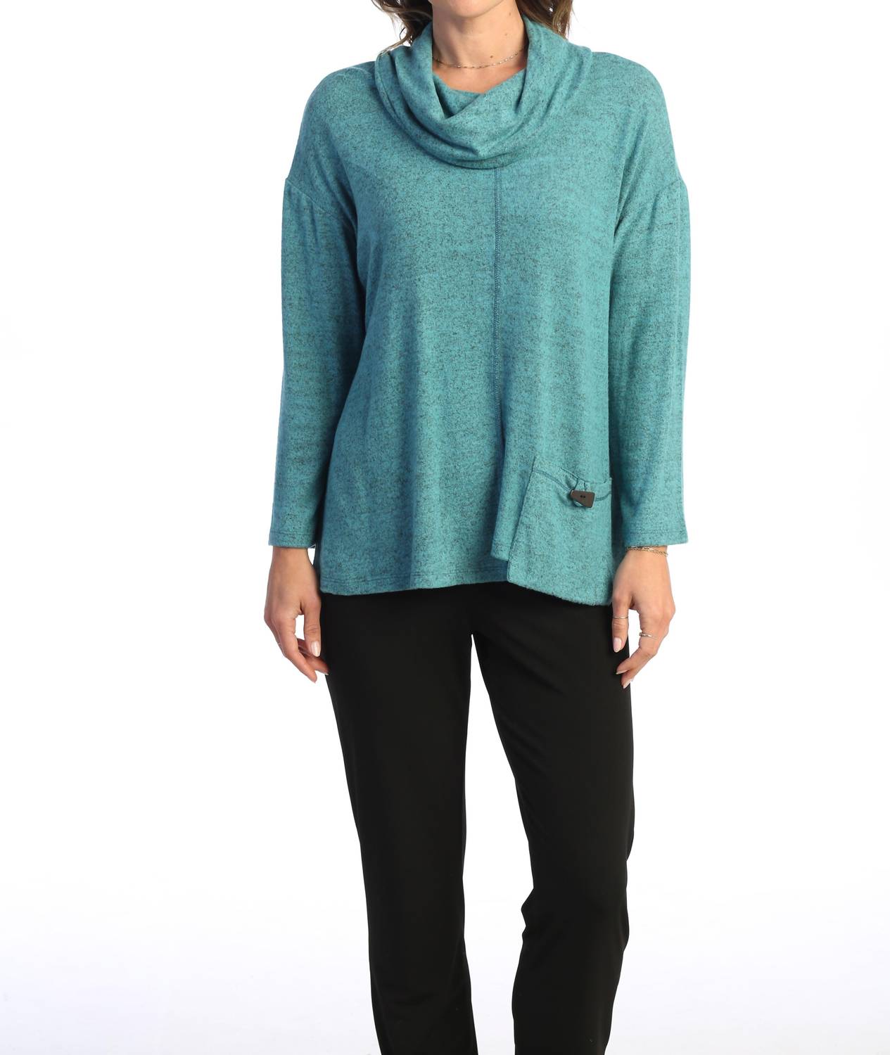 Jess & Jane - Brushed Knit Pocket & Cowl Neck Top