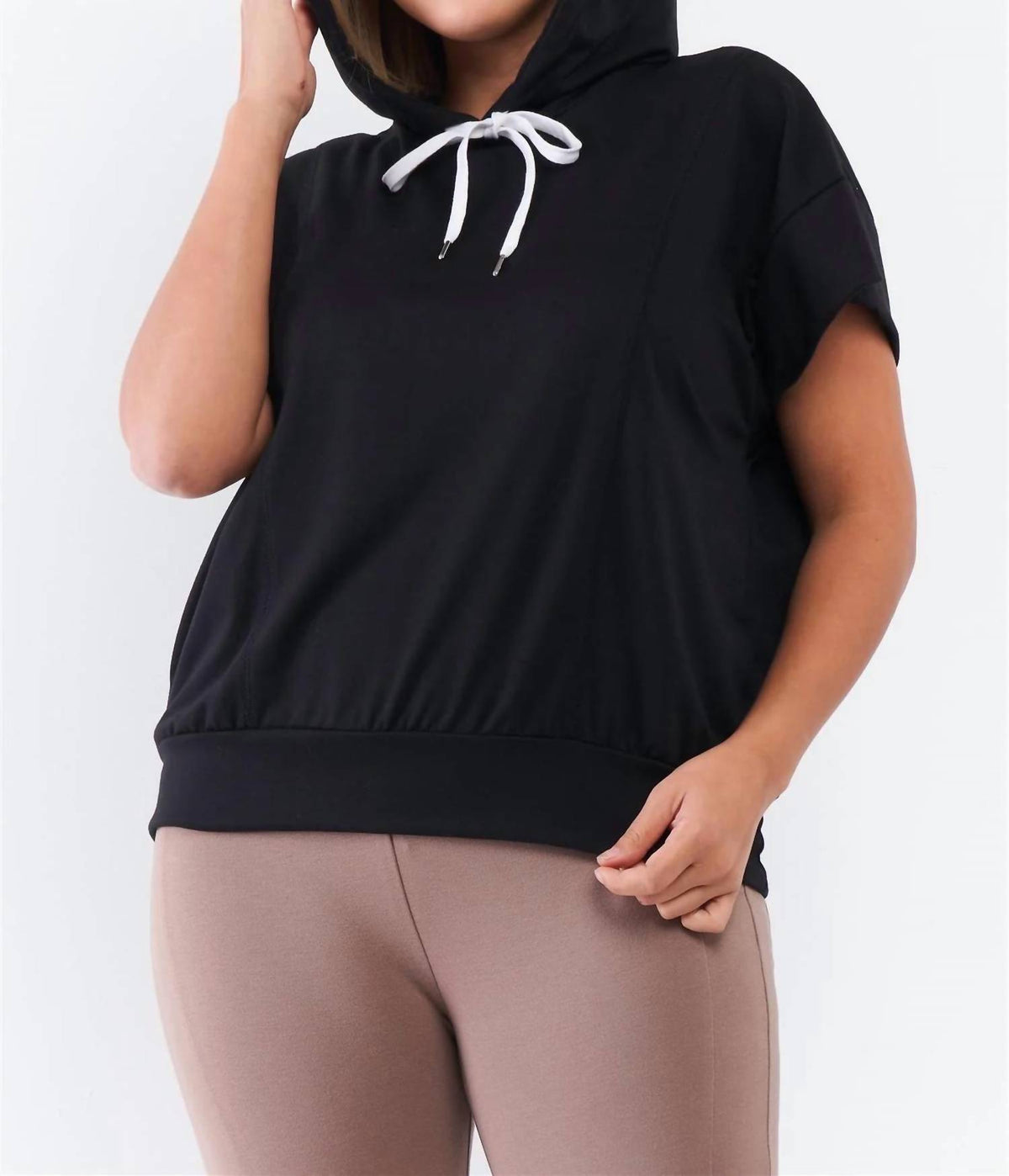 Tasha Apparel - Short Wing Sleeve Relaxed Fit Draw String Tie Hood Top