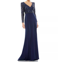 DKNY Women's Embellished Long Sleeve Bodice Column Dress in blue - women's dress