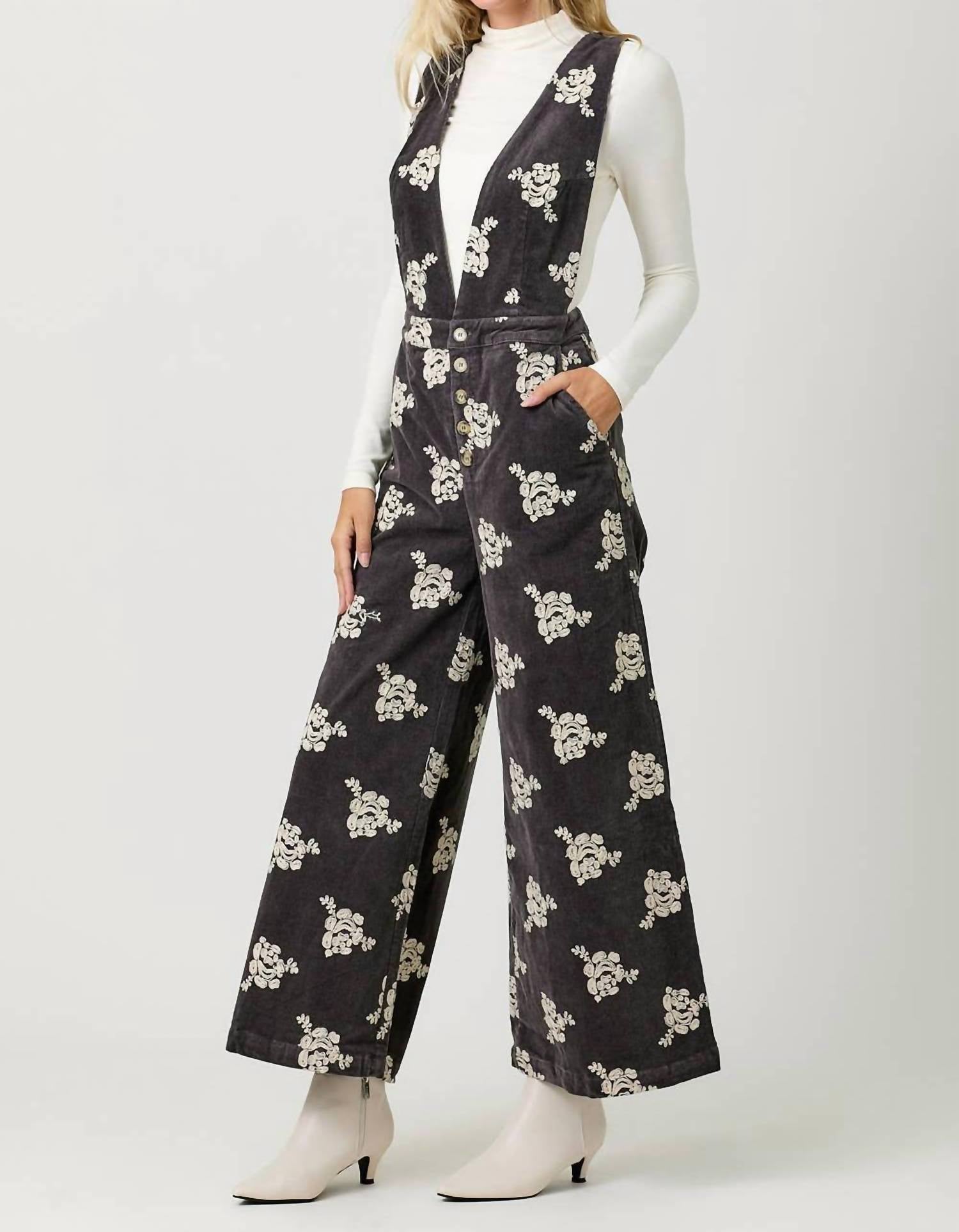 Mystree - Embroidered Corduroy Jumpsuit