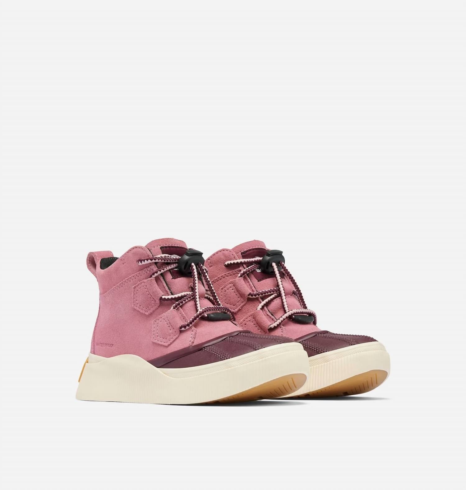 SOREL Youth Out N About IV Classic Waterproof Boots in dazed mauve honey white - kids' shoe - alternate view
