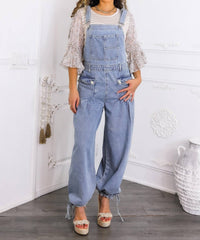 Surelymine - Women’s Relaxed Denim Overalls Wide-leg Boho Style With Pockets