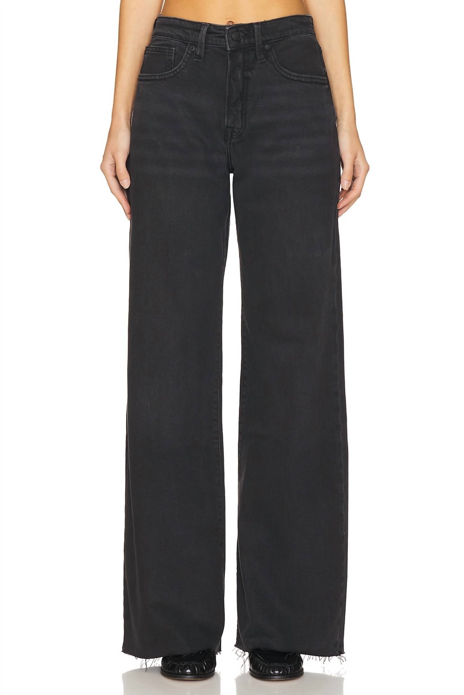 Good American - Good Standard Ease Wide Leg Raw Cut Hem Jean