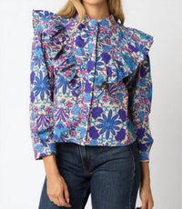 OLIVACEOUS Floral Ruffled Button Down Top in purple - women's blouse - alternate view