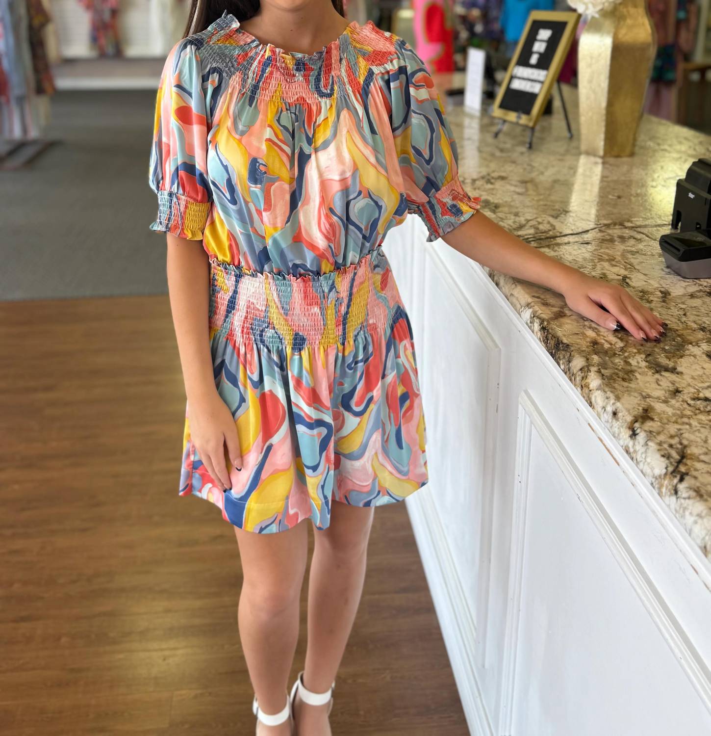 Joy Joy - Painted Skies Smocked Mini Dress