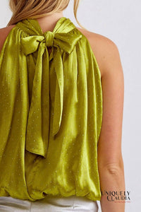 entro Carola Embellished Halter Top in martini olive - women's blouse - view 6