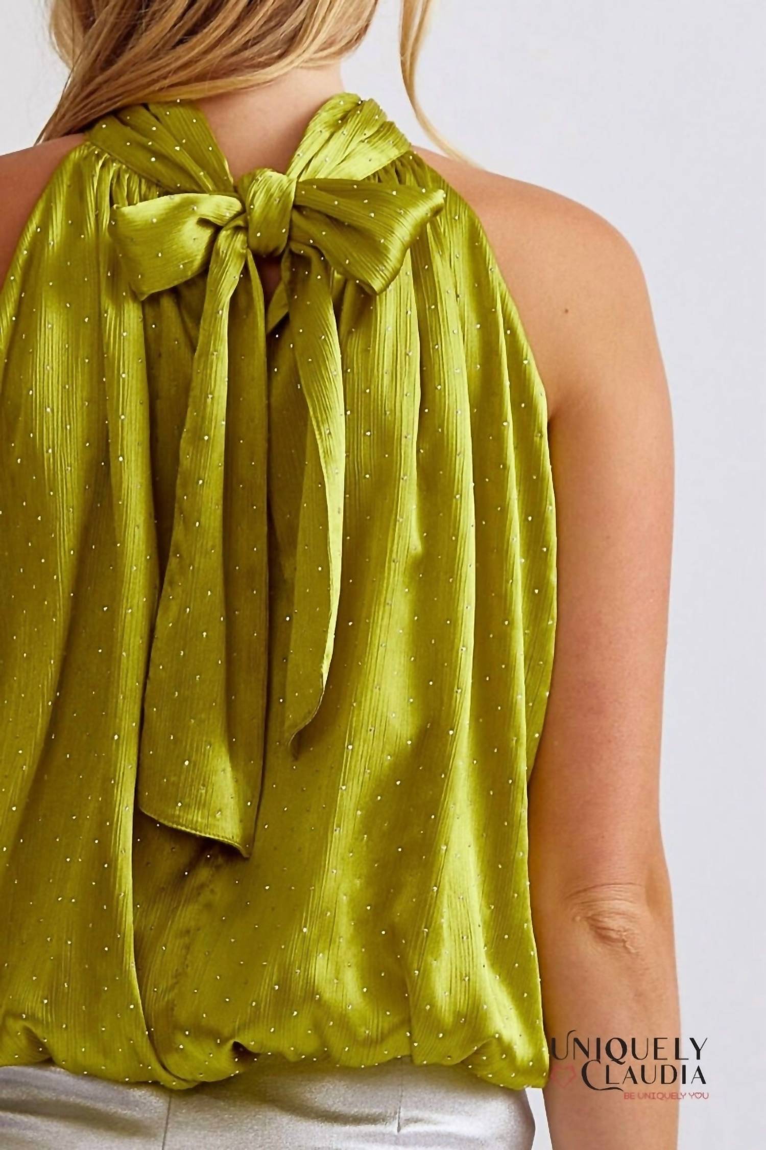 entro Carola Embellished Halter Top in martini olive - women's blouse - view 6