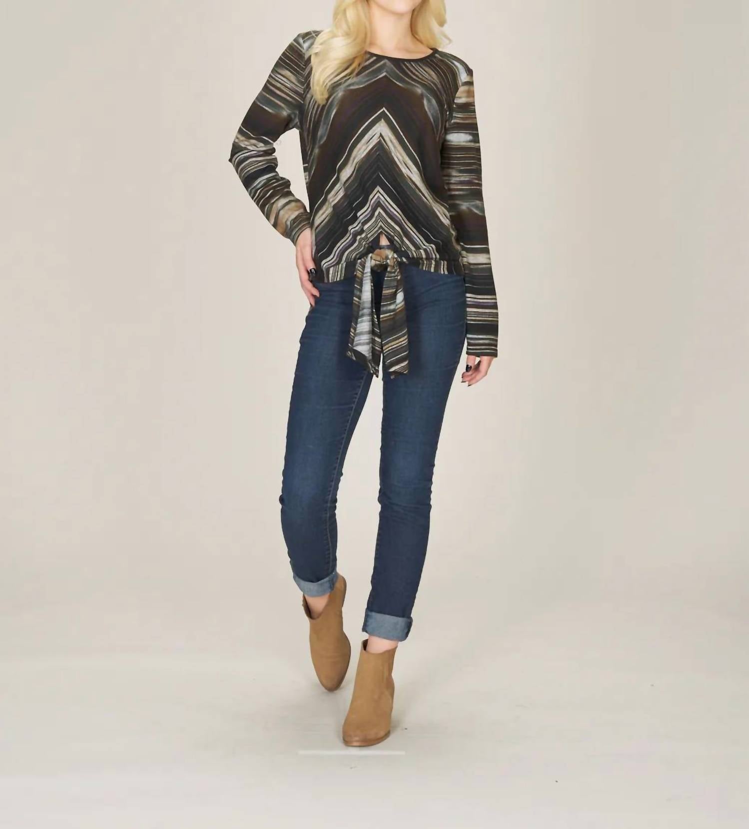 Papillon - Stripe Long Sleeve Tie Top