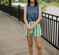 Wishlist - Fairway to Heaven Striped Denim Shorts