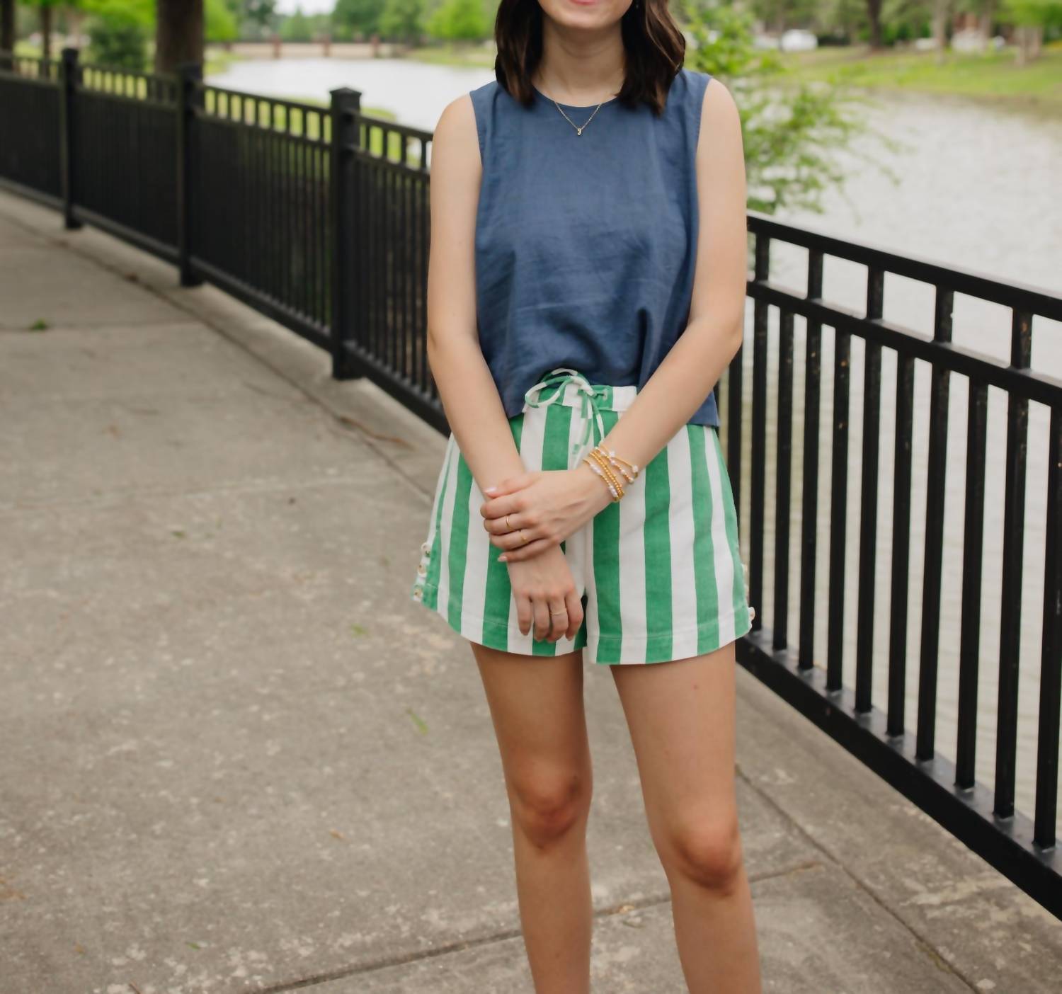 Wishlist - Fairway to Heaven Striped Denim Shorts