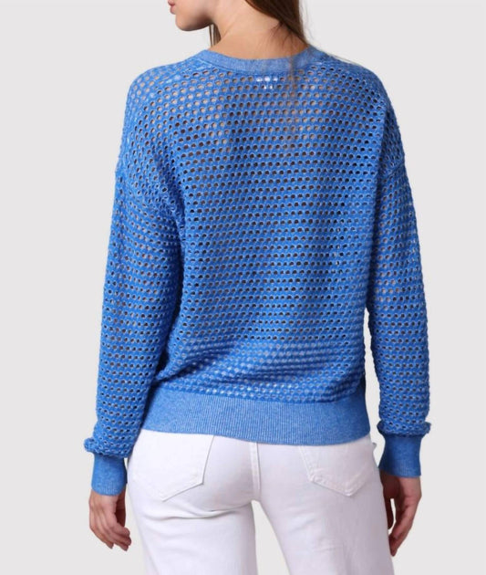 Minnie Rose - Cotton Cashmere Mesh Split Neck Top