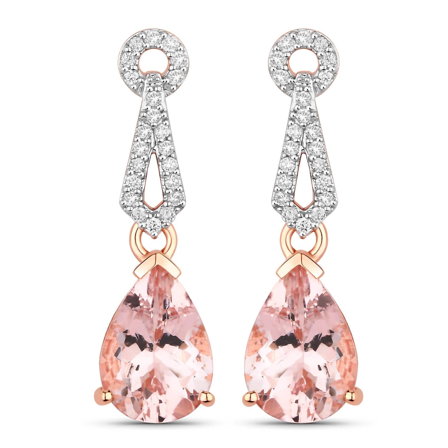 Diana M Jewels Women's Pear Natural Pink Morganite Stud Earrings (3.62 Ct) - Signature Plus in 14k rose gold - women's jewelry