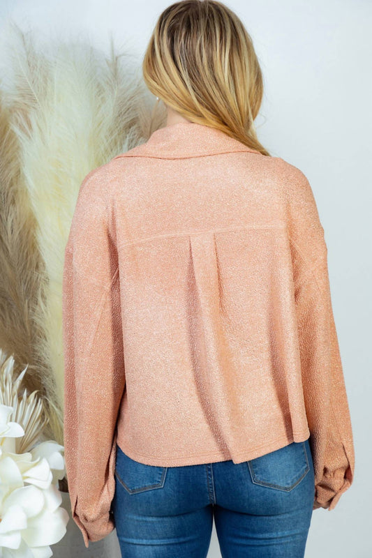 White Birch - Long Sleeve Metallic Knit Top