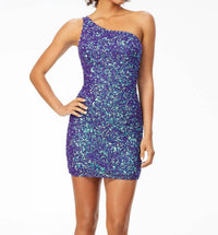 ASHLEYlauren One Shoulder Sequin Cocktail Dress in electric purple - women's dress