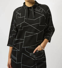Joseph Ribkoff - Abstract Print 3/4 Sleeve Turtle Neck Straight Dress