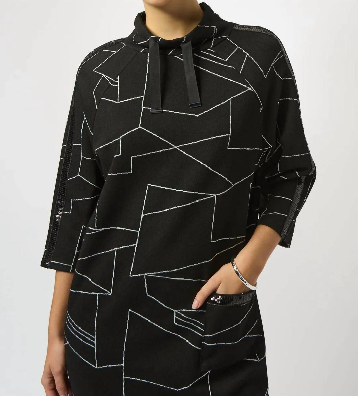 Joseph Ribkoff - Abstract Print 3/4 Sleeve Turtle Neck Straight Dress