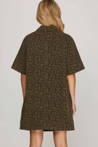 She + Sky - Short Sleeve Woven Washed Animal Print Dress