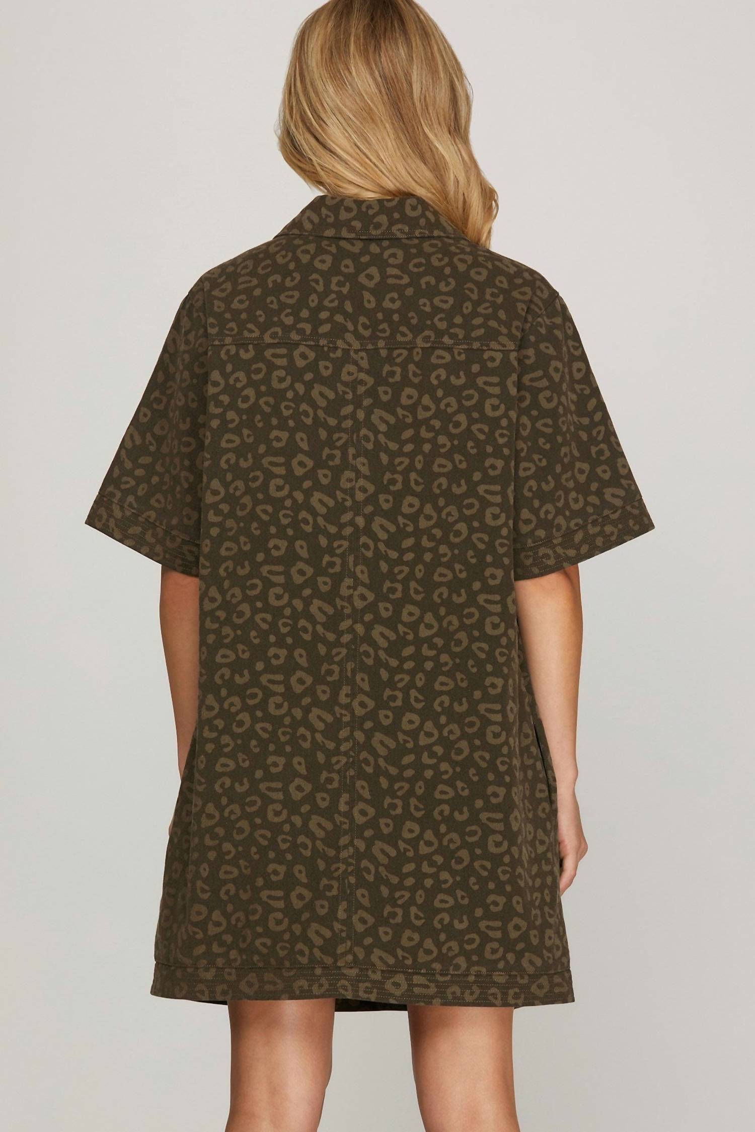 She + Sky - Short Sleeve Woven Washed Animal Print Dress