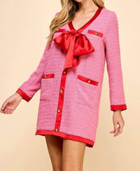 TCEC Gift Of All Tweed Bow Dress in pink - women's dress - detail view