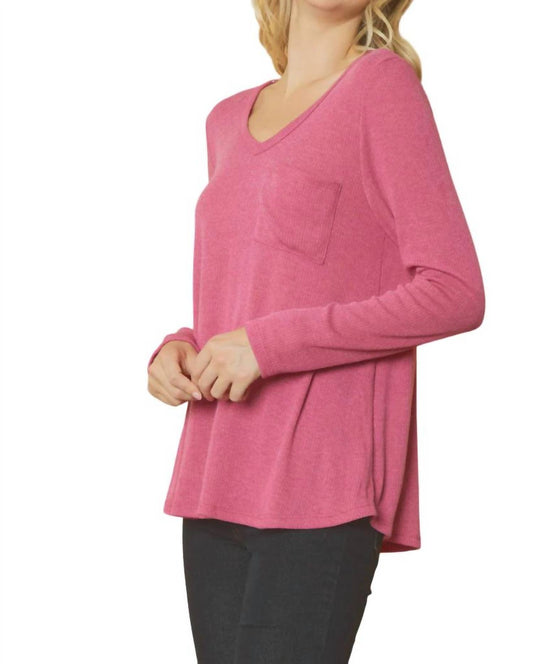 Entro - Ribbed V Neck Long Sleeve Top