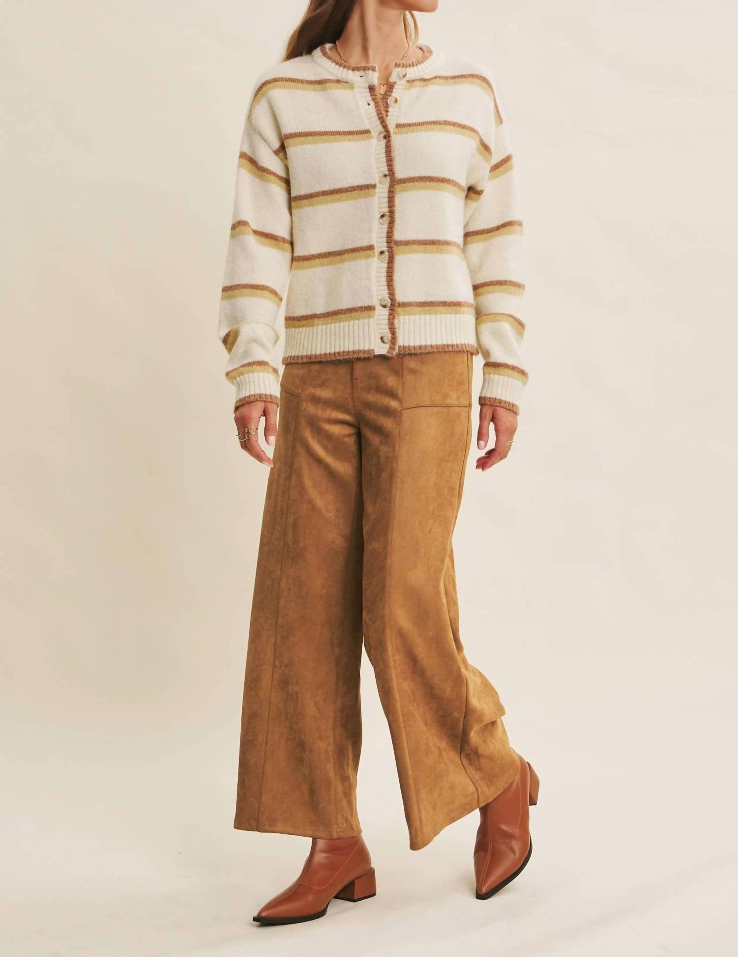 In February Cozy Charm To Autumn Plan Stripe Cardigan in cream multi - women's cardigan - alternate view