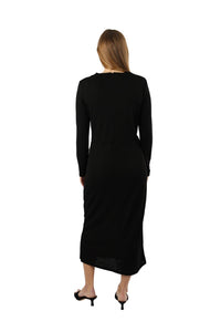 Vince Side Draped Long Sleeve Dress in black - women's dress - detail view