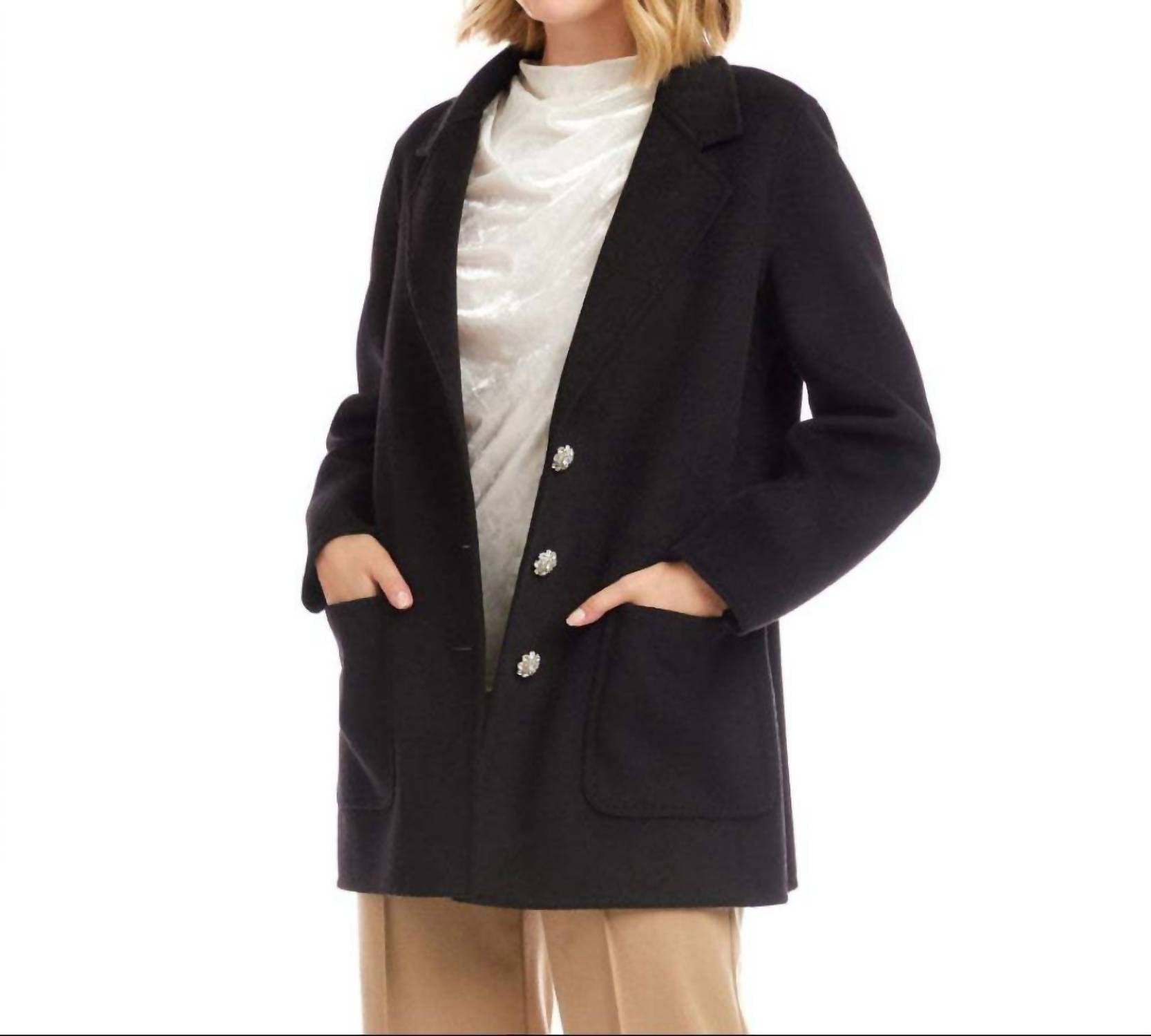 Karen Kane Oversized Brushed Blazer in black - women's jacket - view 4