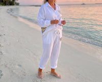 Made in Italy Amore Linen Pants in italy amore linen pants in white - women's pants - detail view