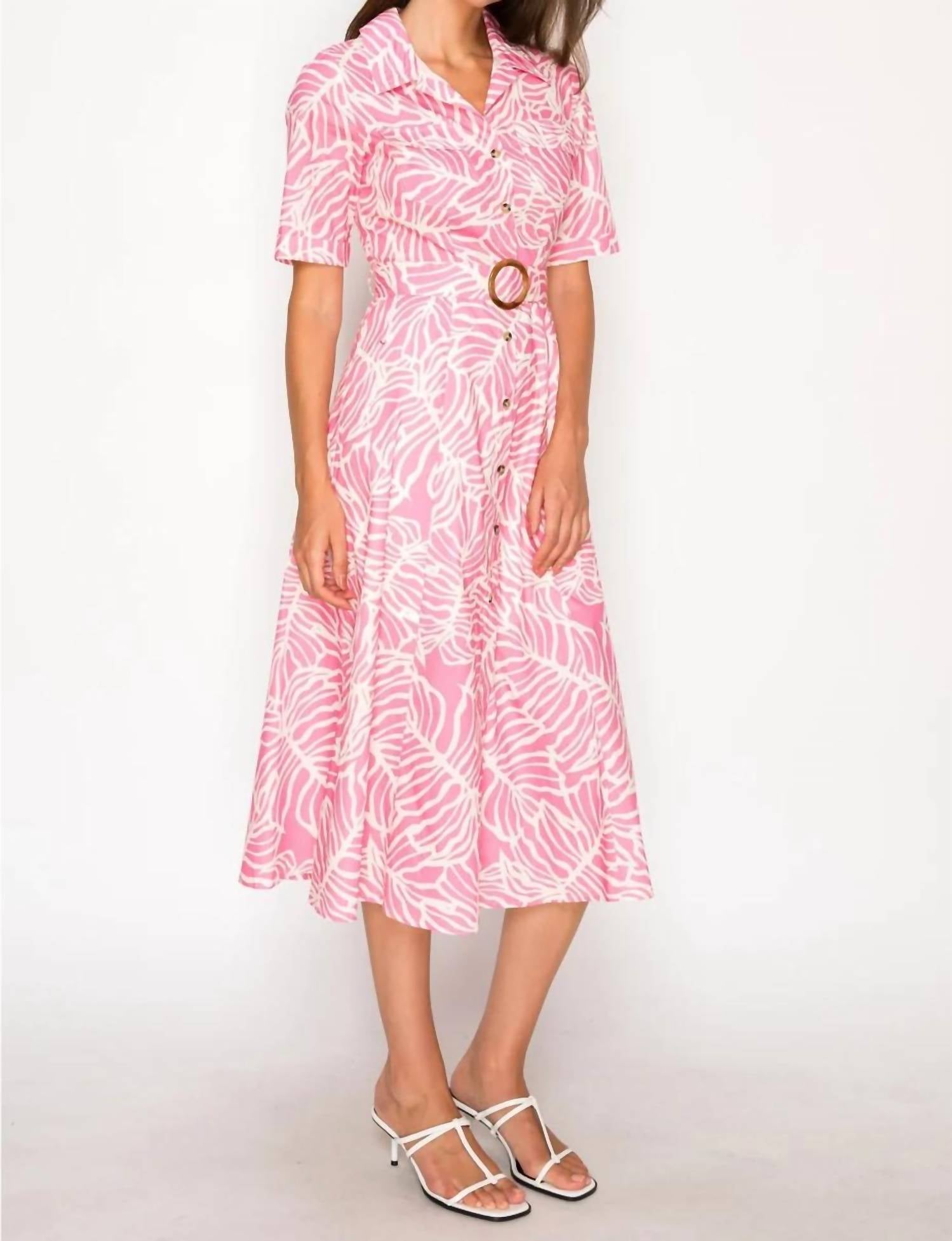 Meet Me In Santorini - Hibiscus Palms Shirt Midi Dress