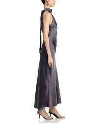 STEVE MADDEN Skylar Satin Halter Midi Dress in blackened pearl - women's dress - view 4