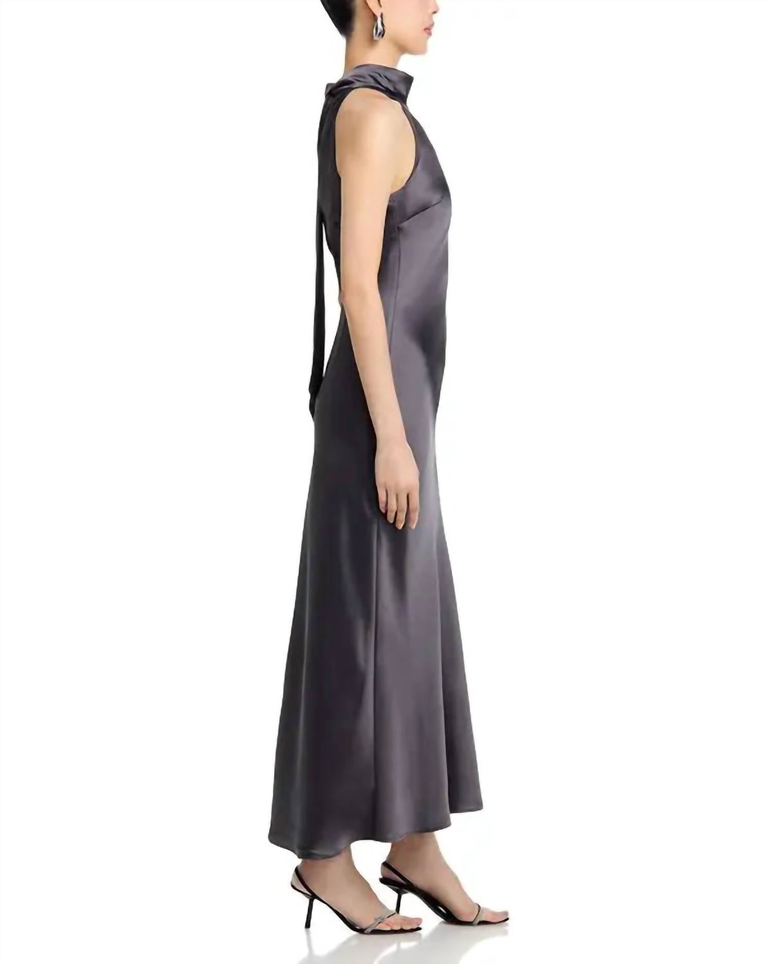 STEVE MADDEN Skylar Satin Halter Midi Dress in blackened pearl - women's dress - view 4
